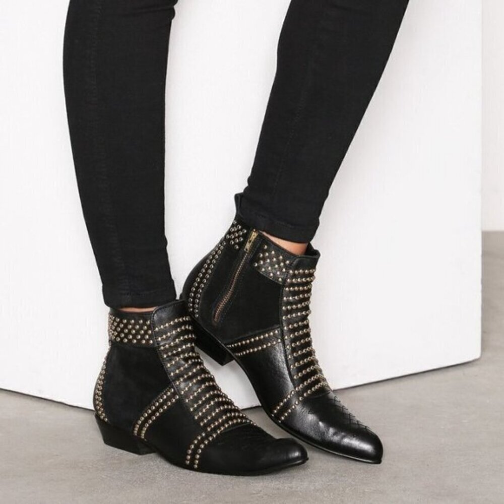 Anine Bing Low Charlie Suede Leather Studded Boot Women Size 37